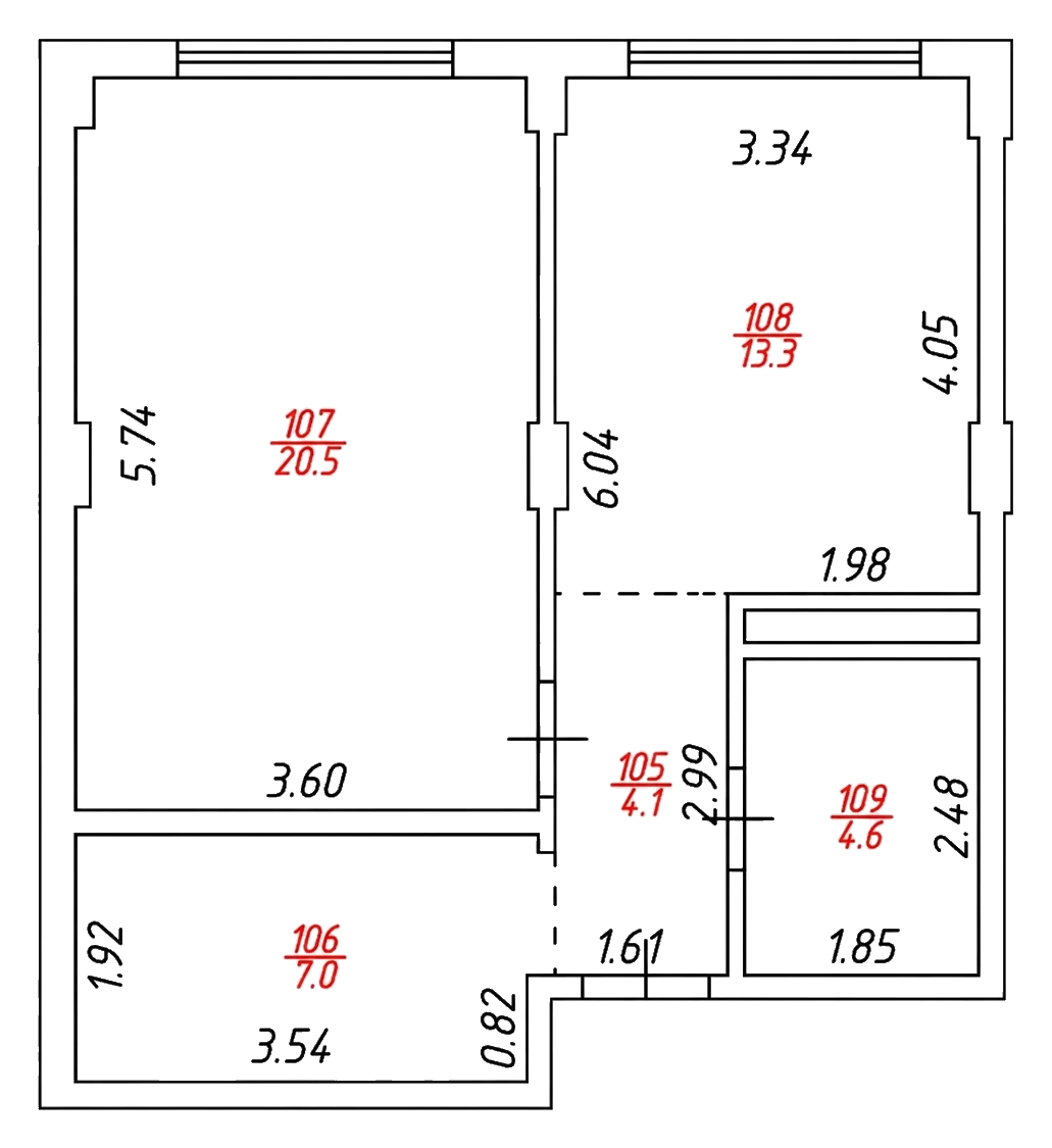 2-комнатная - 49,5 м²